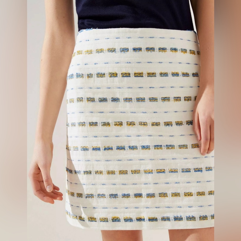 LOFT Cotton Blend Striped Boucle Shift Skirt